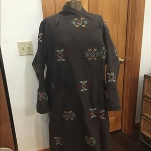 Handwoven hand embroidered Tibetan wool long coat